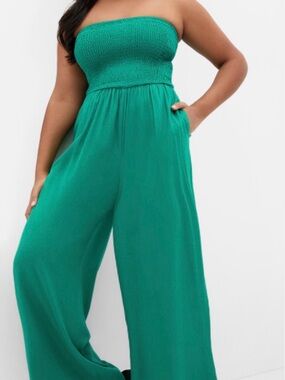 Green Strapless Wide-Leg Jumpsuit